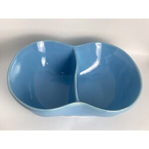 Vintage MARCREST STONEWARE Oval Divided Serving Bowl Blue 10.5 by 8” CLEAN
